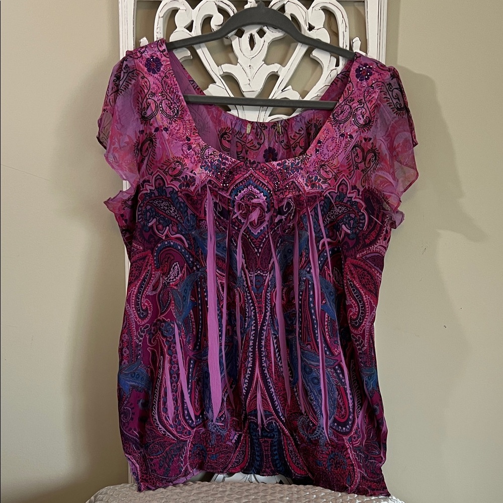 Elegant Pink and Purple Paisley Blouse